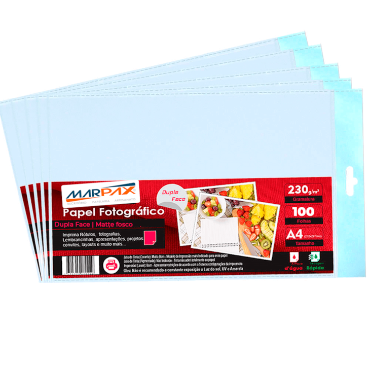 Papel Fotográfico 230g Dupla Face A4 Matte Fosco 100fls