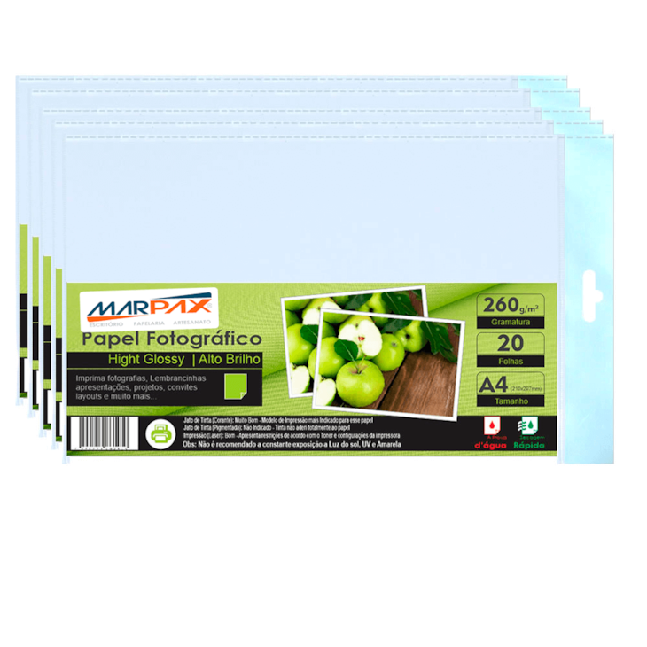 Papel Fotográfico 260g Brilhante A4 210x297mm Marpax 1000Fls