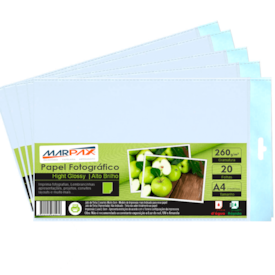 Papel Fotográfico 260g Brilhante A4 210X297mm Marpax 100fls
