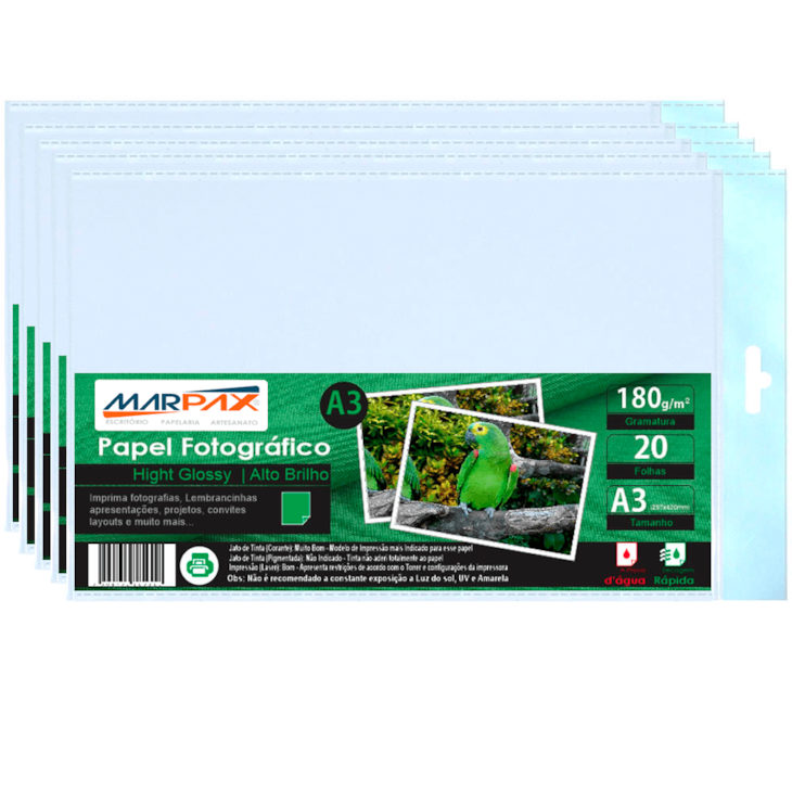 Papel Fotográfico A3 180g Brilhante 297x420mm Marpax 600Fls