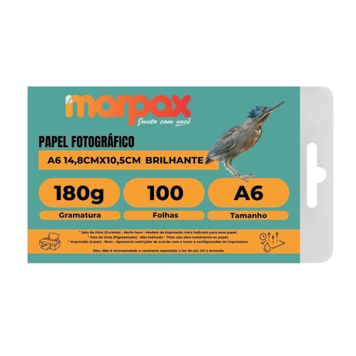 Papel Fotográfico A6 Brilhante Glossy 180g Marpax 100fls
