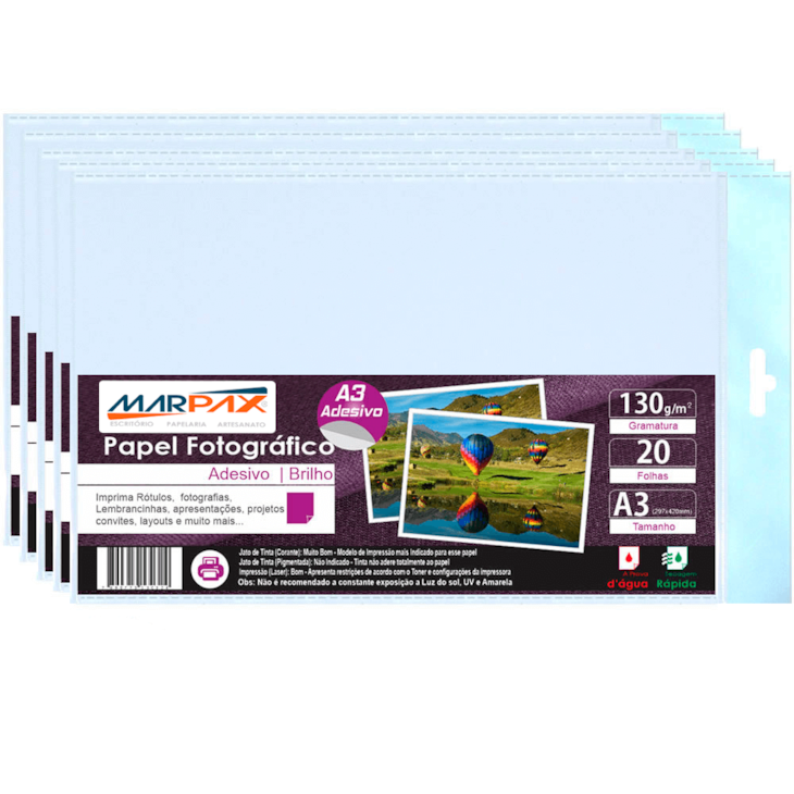 Papel Fotográfico Adesivo 130g A3 297x420mm Marpax 200 Fls