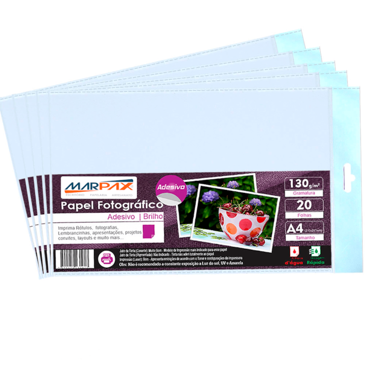 Papel Fotográfico Adesivo 130g A4 210x297mm Marpax 100 Fls