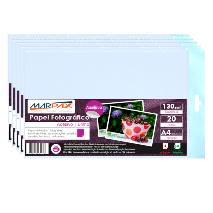 Papel Fotográfico Adesivo 130g A4 210x297mm Marpax 1000Fls