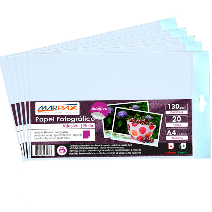 Papel Fotográfico Adesivo 130g A4 210x297mm Marpax 400 Fls