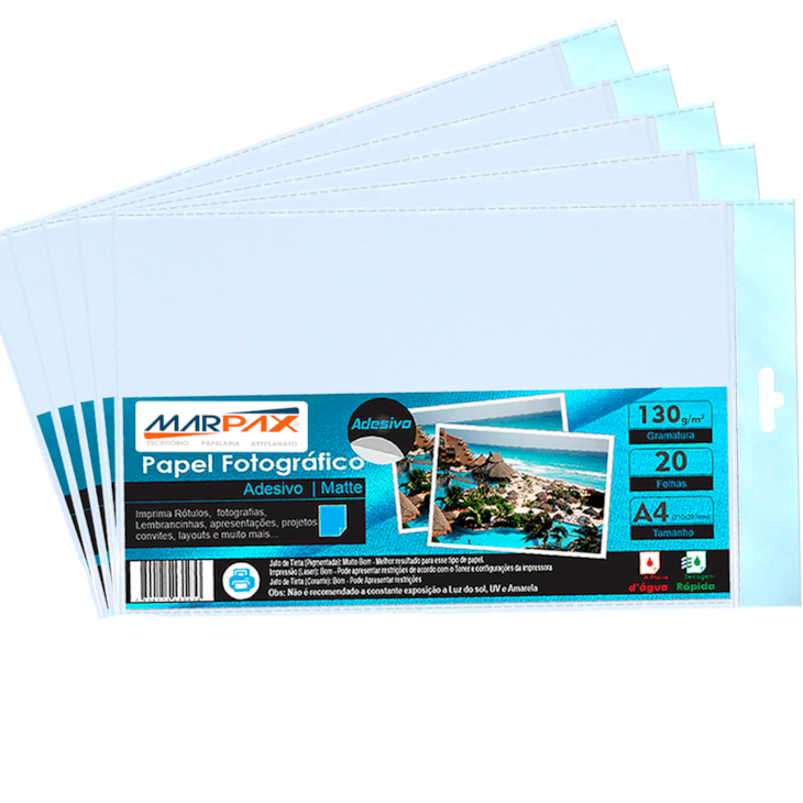 Papel Fotográfico Adesivo Fosco Matte 130g A4 Marpax 100Fls
