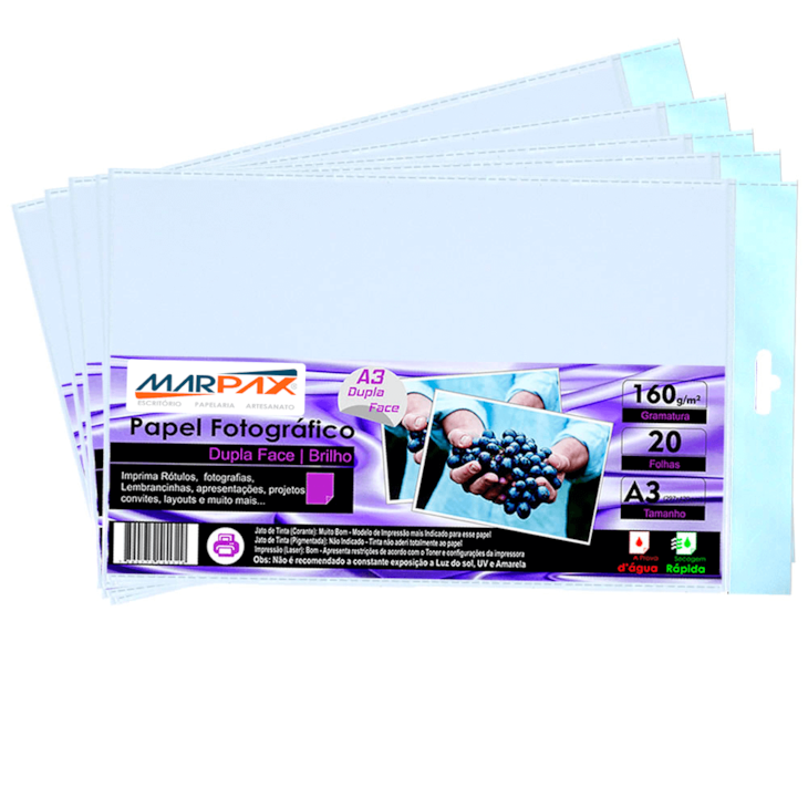 Papel Fotográfico Dupla Face 160g A3 297x420mm Marpax 100Fls