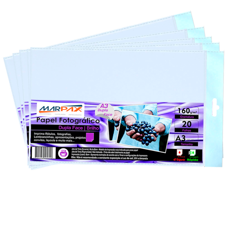 Papel Fotográfico Dupla Face 160g A3 297x420mm Marpax 200Fls
