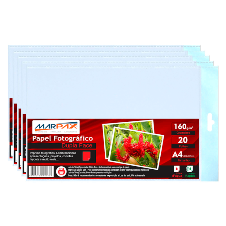 Papel Fotográfico Dupla Face 160g A4 210x297 Marpax 100Fls