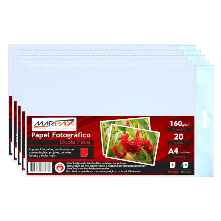 Papel Fotográfico Dupla Face 160g A4 210x297 Marpax 1200Fls