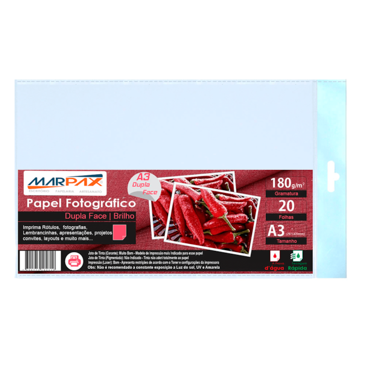 Papel Fotográfico Dupla Face 180g A3 297x420mm Marpax 20fls