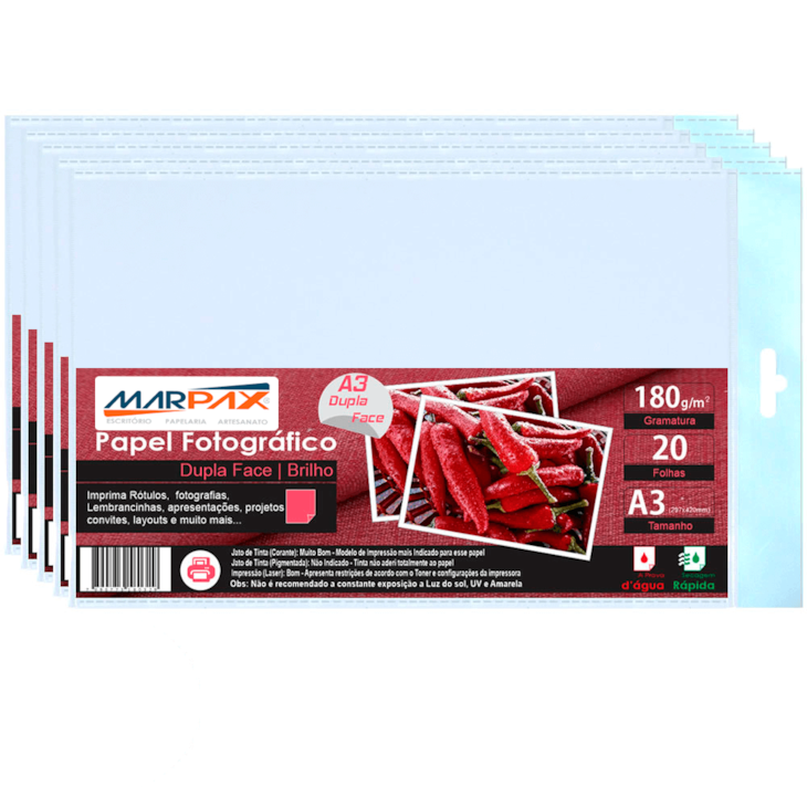 Papel Fotográfico Dupla Face 180g A3 297x420mm Marpax 600fls