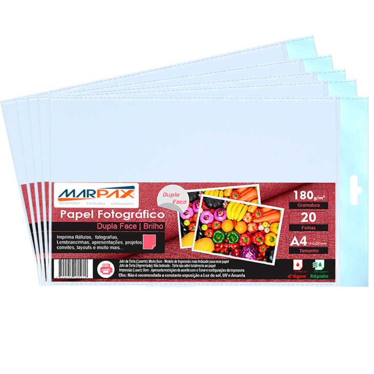 Papel Fotográfico Dupla Face 180g A4 210x297 Marpax 100Fls