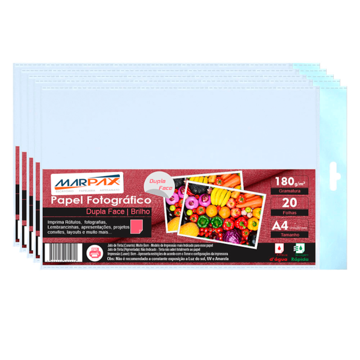 Papel Fotográfico Dupla Face 180g A4 210x297 Marpax 1200Fls