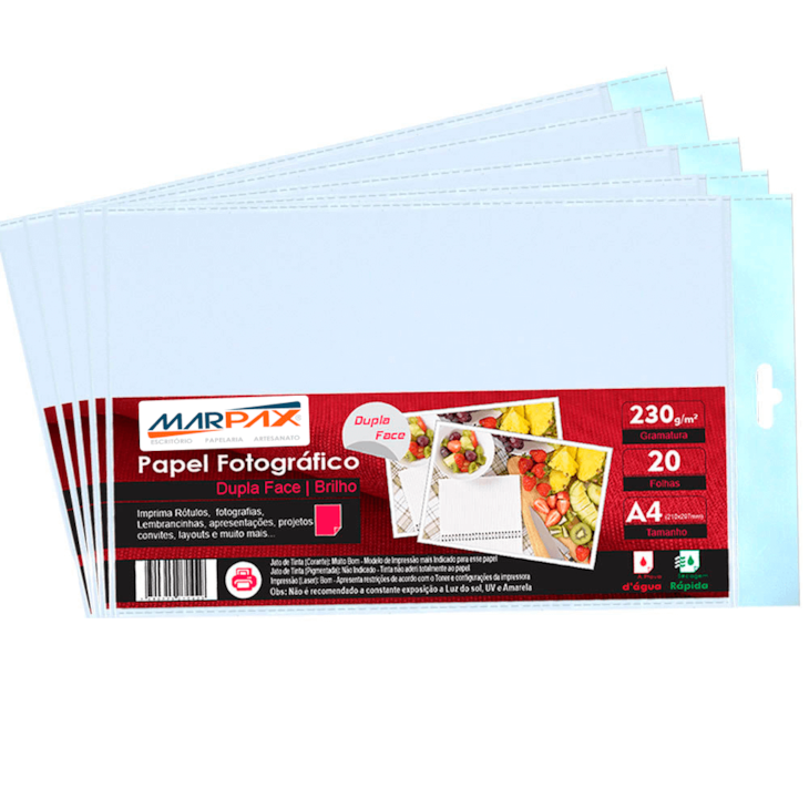Papel Fotográfico Dupla Face 230g A4 210x297 Marpax 300Fls