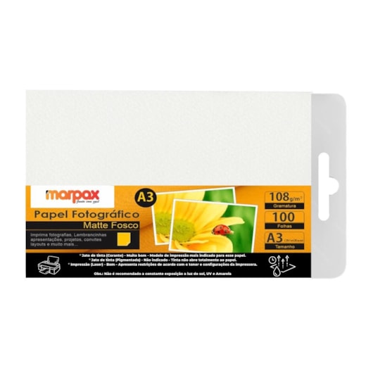 Papel Fotográfico Matte fosco 108g A3 297x420 Marpax 100fls