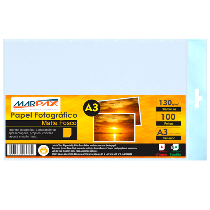 Papel Fotográfico Matte fosco 130g A3 297x420 Marpax 100fls