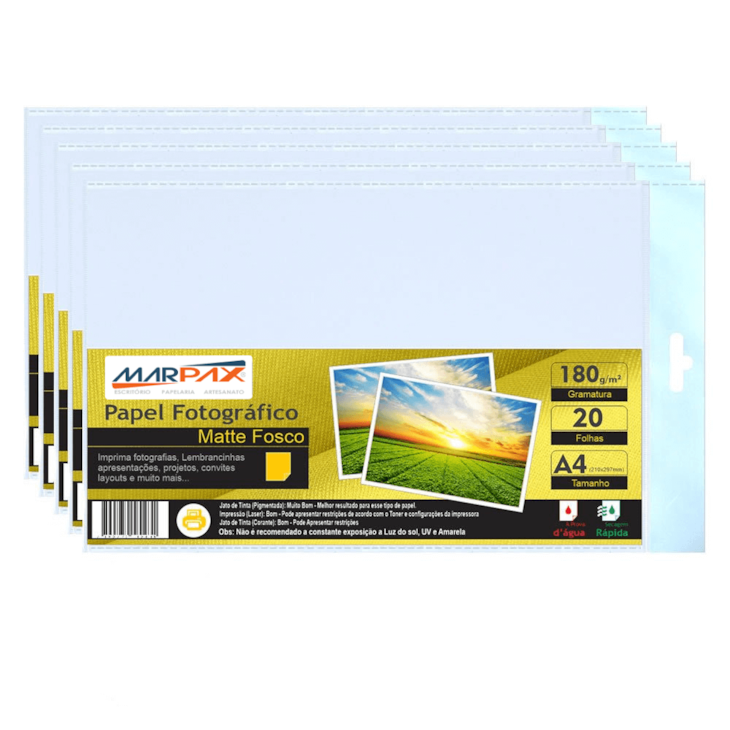 Papel Fotográfico Matte Fosco 180g A4 210x297 Marpax 100fls