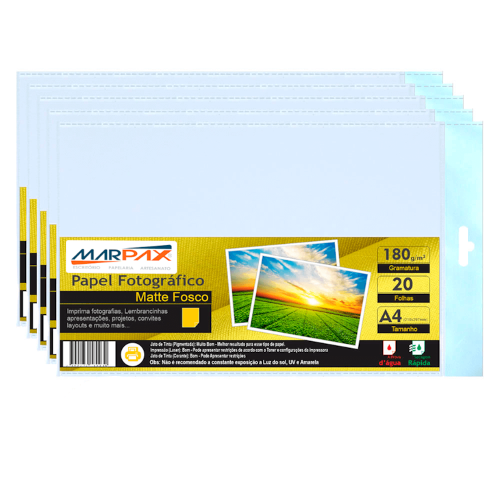 Papel Fotográfico Matte Fosco 180g A4 210x297 Marpax 1200fls