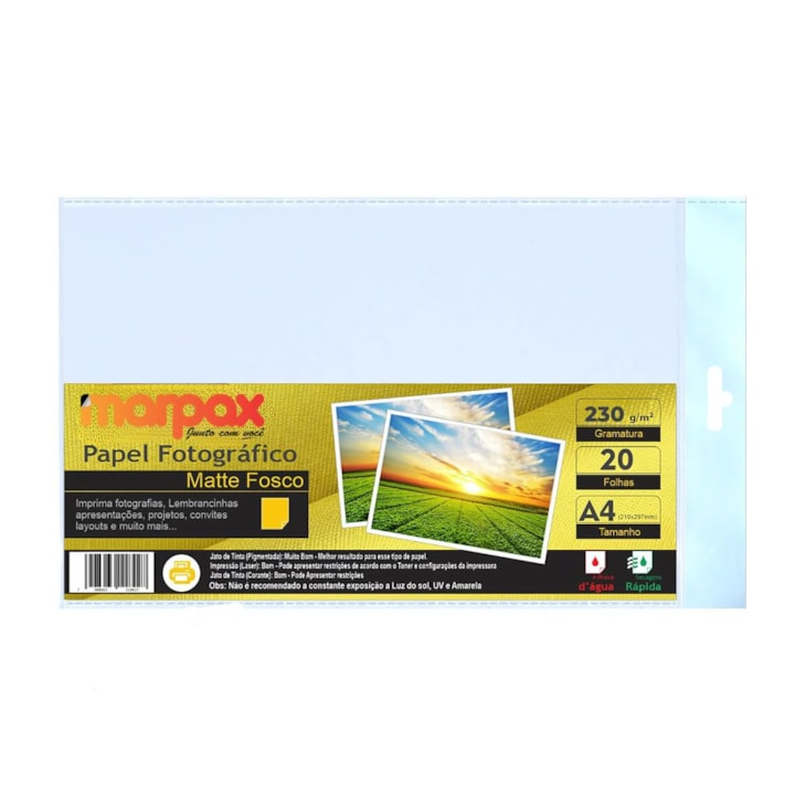 Papel Fotográfico Matte Fosco 230g A4 210x297mm Marpax 20fls
