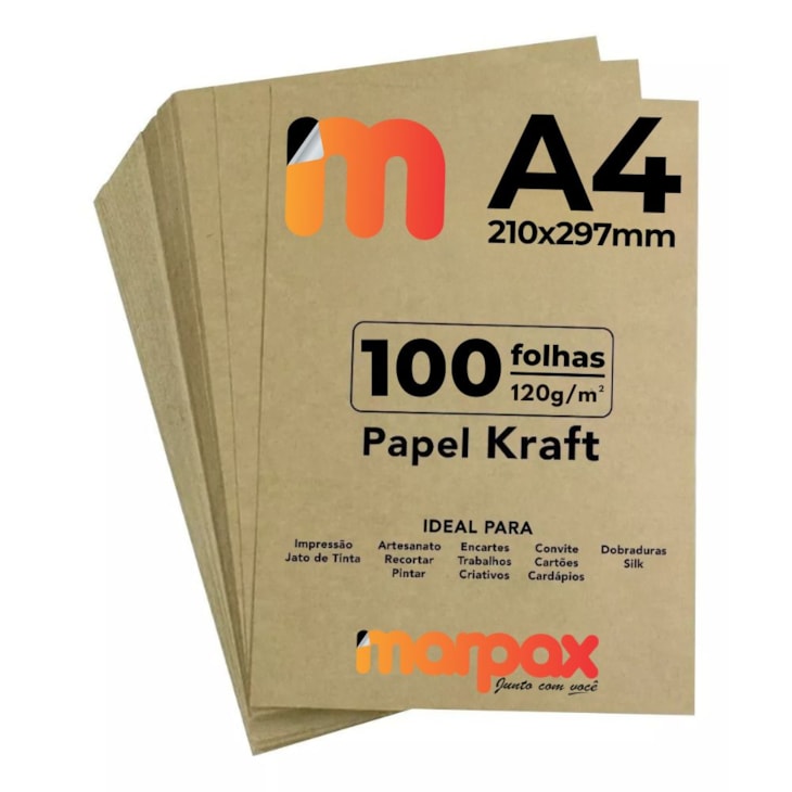 Papel Kraft A4 210x297mm 120g Alta Qualidade Marpax 100 fls
