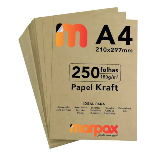 Papel Kraft A4 210x297mm 180g 250 fls Alta Qualidade Marpax