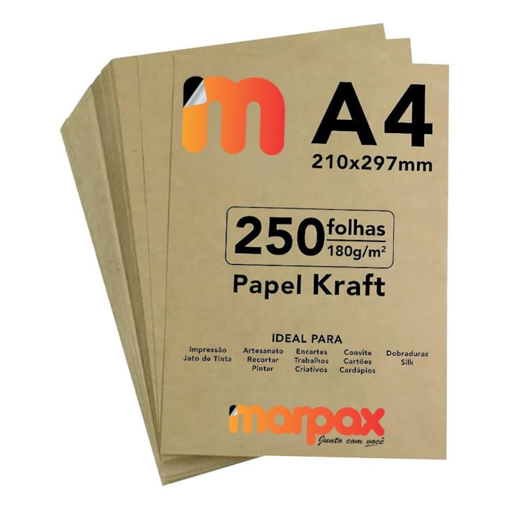 Papel Kraft A4 210x297mm 180g 250 fls Alta Qualidade Marpax