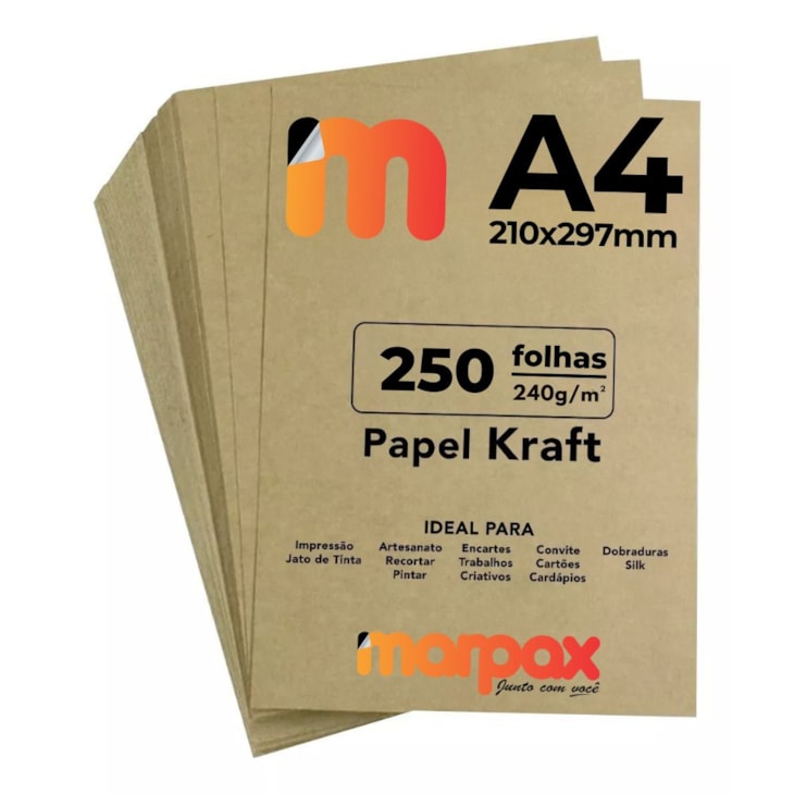 Papel Kraft A4 210X297mm 240g Alta Qualidade Marpax 250fls