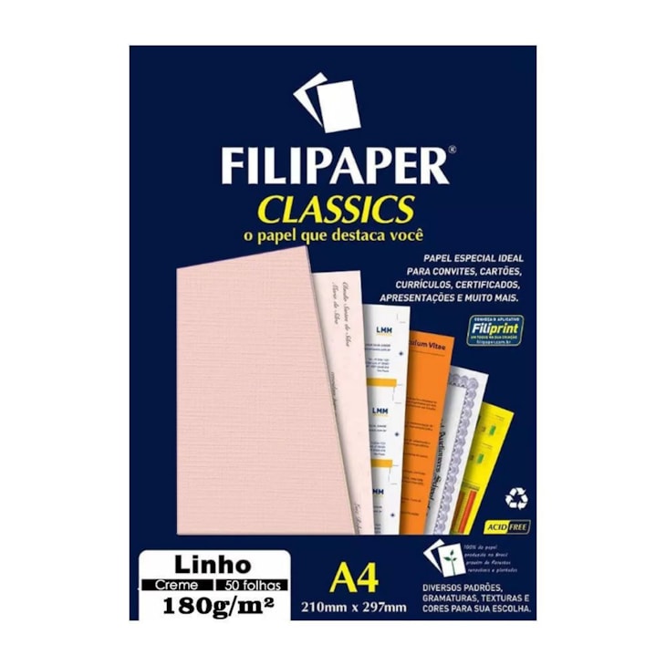 Papel Linho Salmão A4 210x297mm 180g/m² Filipaper 50 Folhas