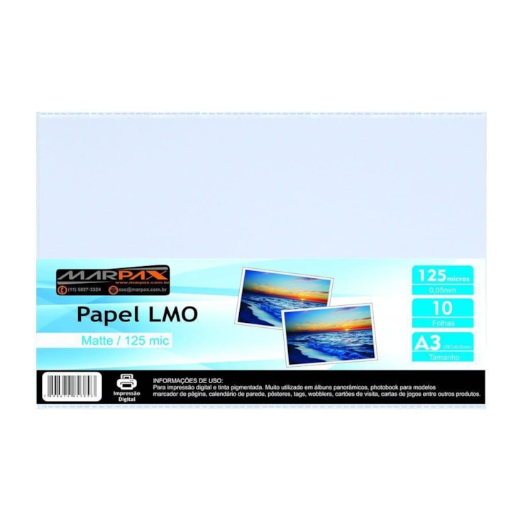 Papel LMO Matte 125 mic 297x420MM Marpax 10fls