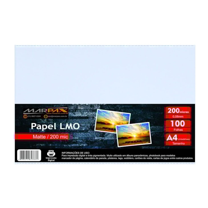 Papel LMO Matte 200 mic 210x297MM Marpax 100fls