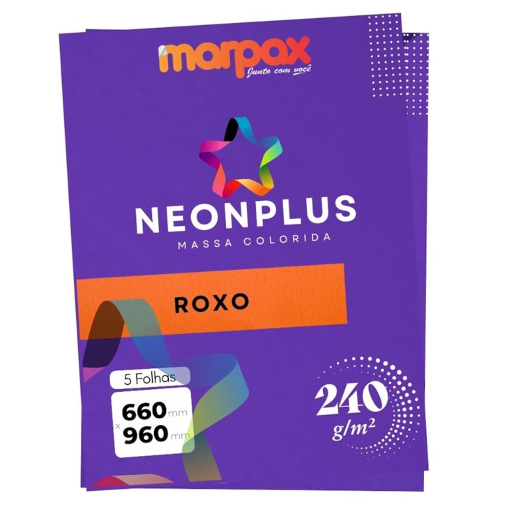 Papel Neon Plus 240g 660X960mm Roxo Marpax pct com 5fls