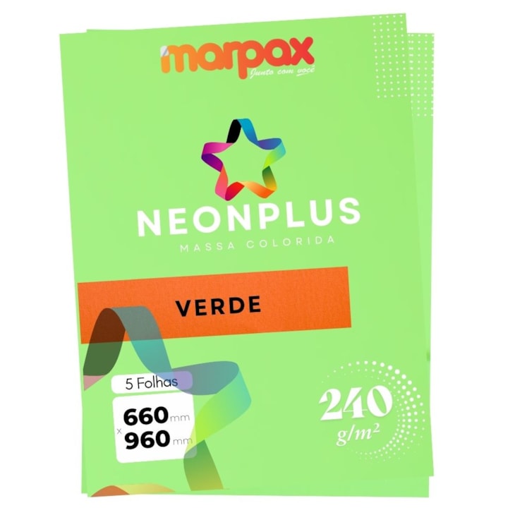 Papel Neon Plus 240g 660X960mm Verde Marpax pct com 5fls