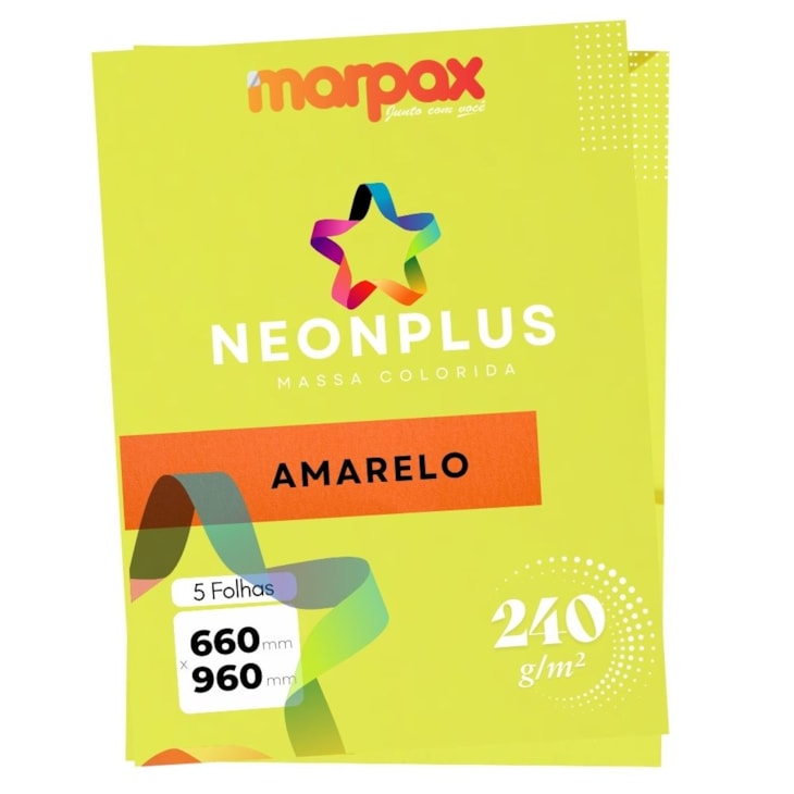 Papel Neon Plus 240g 66x96cm Amarelo Marpax 5fls