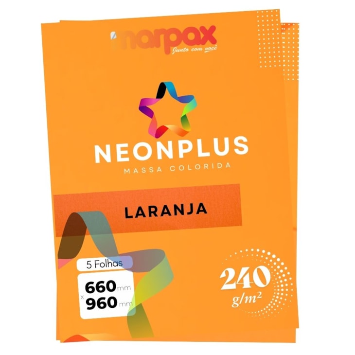 Papel Neon Plus 240g 66x96cm Laranja Marpax 5fls