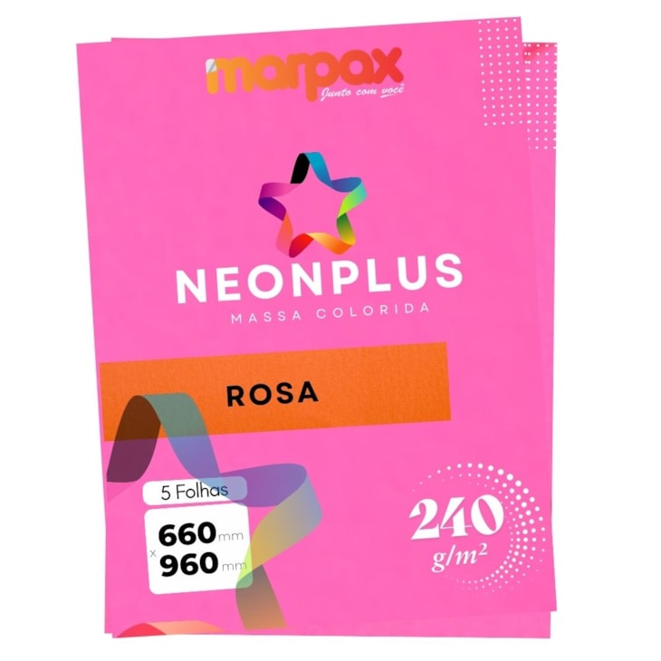 Papel Neon Plus 240g 66x96cm Rosa Marpax 5fls