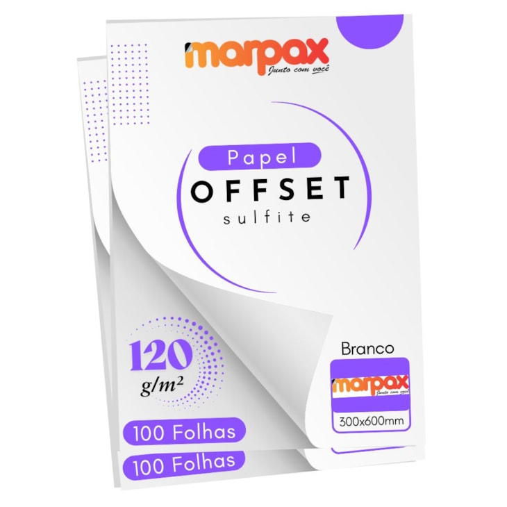 Papel Offset 120g 300X600mm Branco Liso Marpax com 200fls