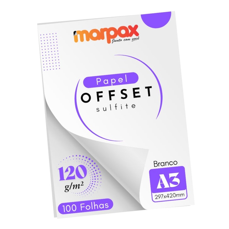 Papel Offset 120g A3 297x420mm Branco Marpax 100 fls