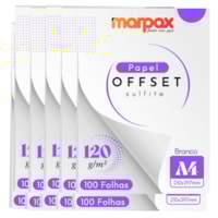 Papel Offset 120g A4 210X297mm Branco Liso Marpax 1000fls