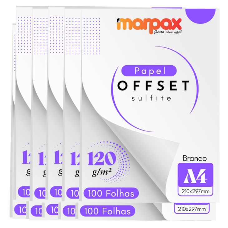 Papel Offset 120g A4 210X297mm Branco Liso Marpax 1000fls