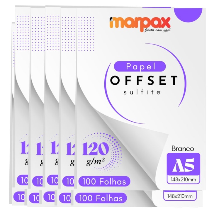Papel Offset 120g A5 148X210mm Branco Liso Marpax 1000fls