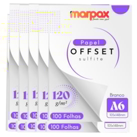 Papel Offset 120g A6 105X148mm Branco Liso Marpax 1000fls
