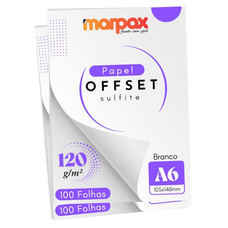 Papel Offset 120g A6 105X148mm Branco Liso Marpax com 200fls