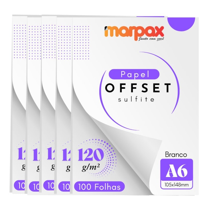 Papel Offset 120g A6 105X148mm Branco Liso Marpax com 500fls