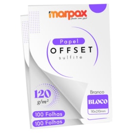 Papel Offset 120g Bloco 110X210mm Branco Liso Marpax 200fls