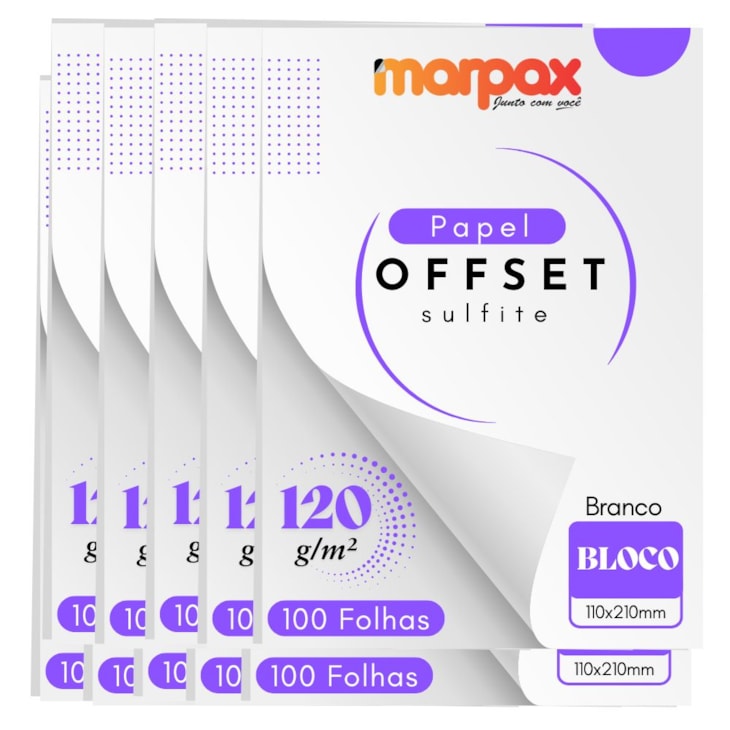 Papel Offset 120g Bloco 80X110mm Branco Liso Marpax 1000fls