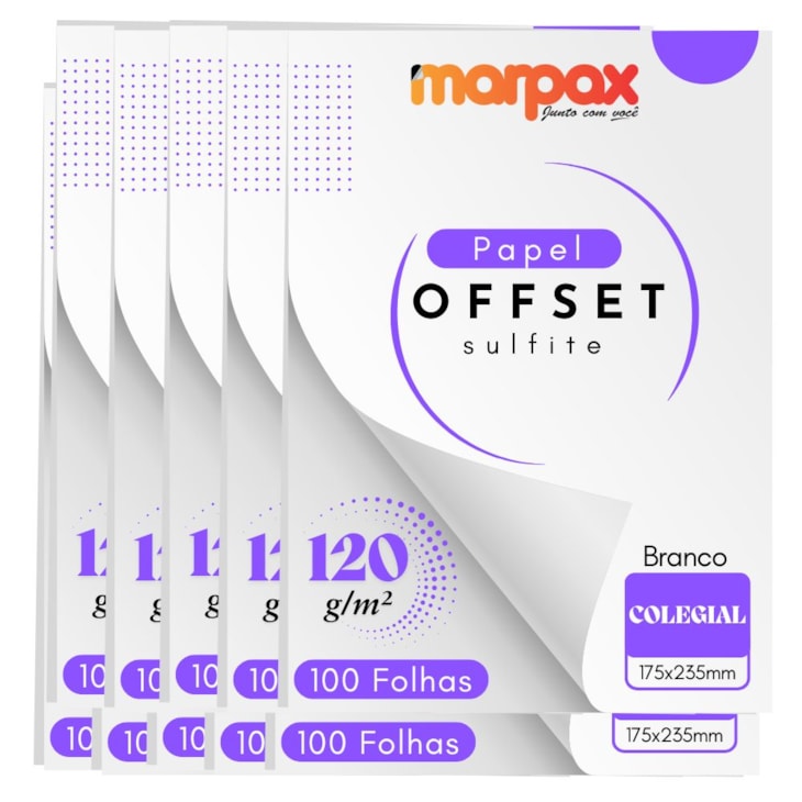 Papel Offset 120g Colegial 175X235mm Branco Marpax 1000fls