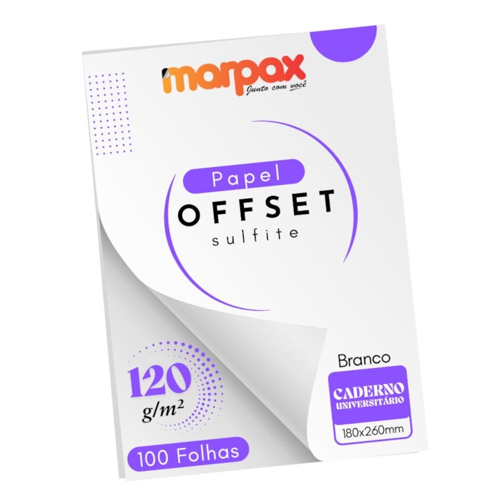Papel Offset 120g universitário 180X260mm Marpax 100fls