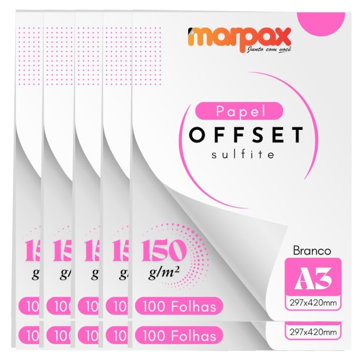 Papel Offset 150g A3 297X420mm Branco Liso Marpax 1000fls