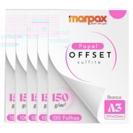 Papel Offset 150g A3 297X420mm Branco Liso Marpax 500fls
